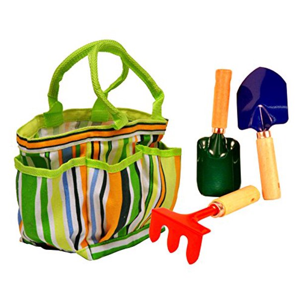 G & F 10012 JustForKids Kids Garden Tools Set - with Canvas Tote Hand, Rake, Shovel & Trowel