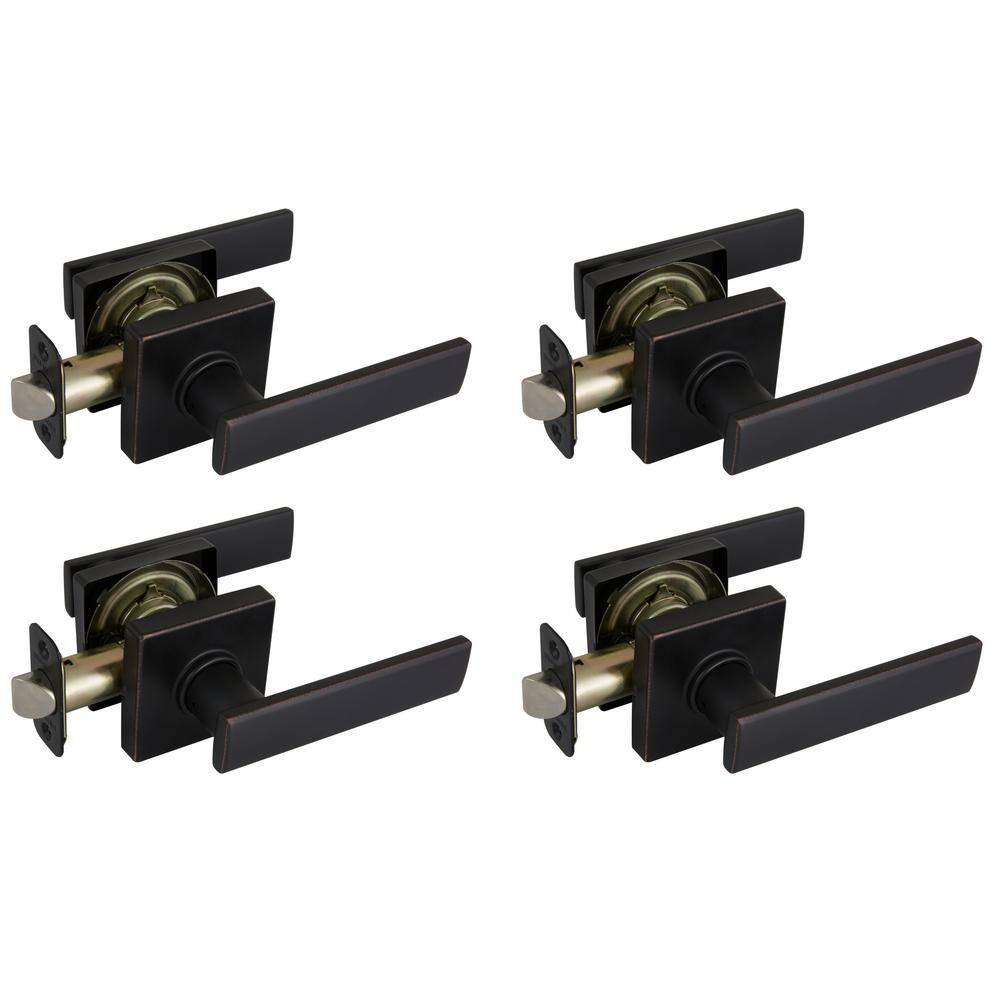 Defiant Westwood Aged Bronze Hall and Closet Door Lever with Square Rose (4-Pack) LP1X703AD4