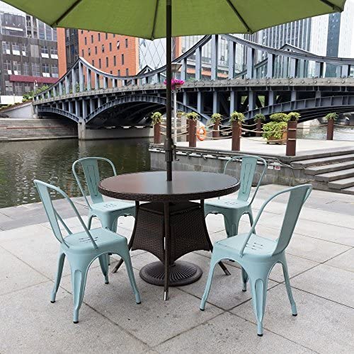 VINEEGO Metal Dining Chair Indoor-Outdoor Use Stackable Classic Trattoria Chair Fashion Dining Metal Side Chairs for Bistro Cafe Restaurant Set of 4 (Distressed Blue)