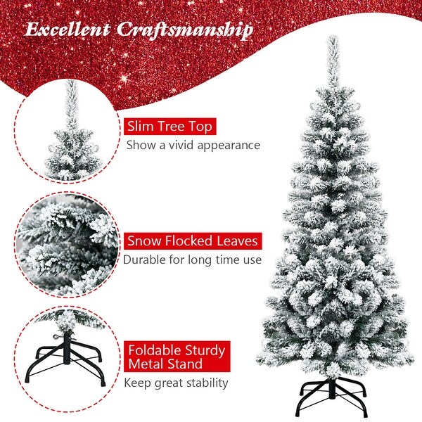 Gymax 4.5ft Snow Flocked Pencil Christmas Tree Artificial Pine Tree w/