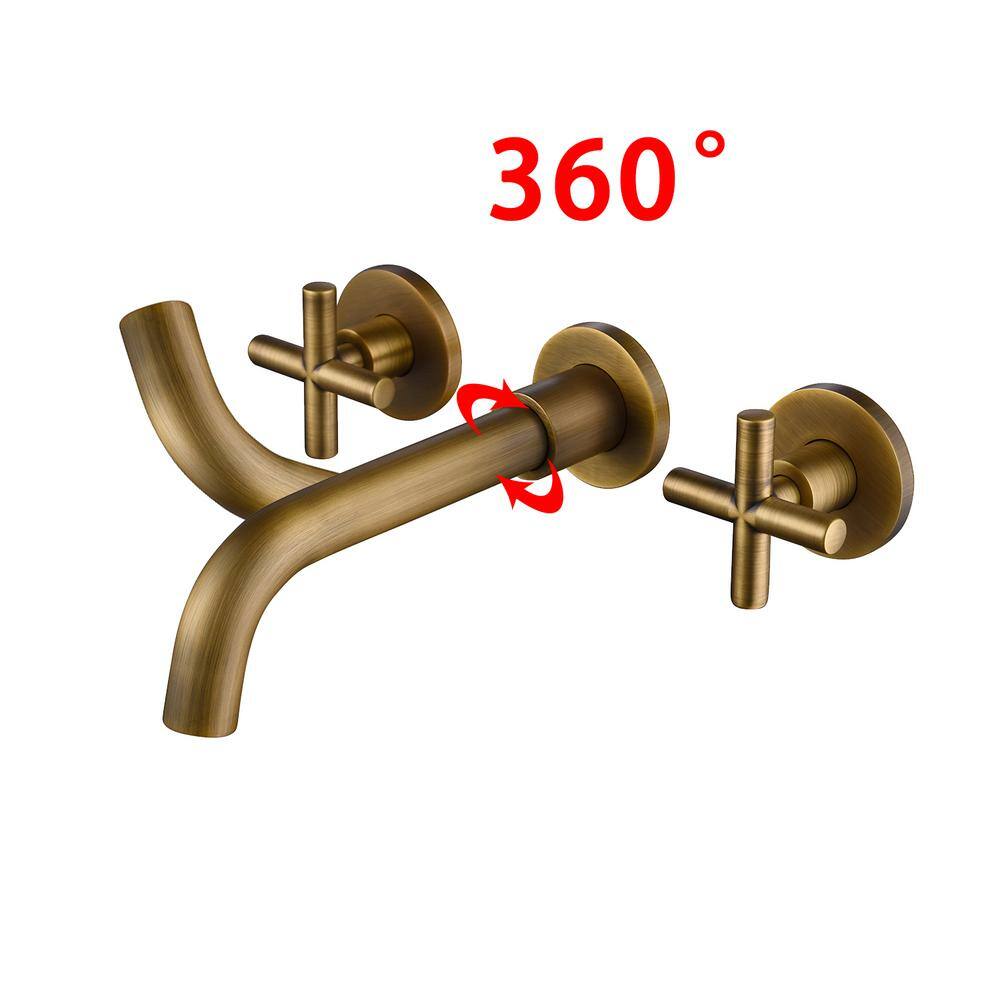 Flynama Single Hole Double-Handle Wall Mount Bathroom Faucet in Antique Brass FL2276A