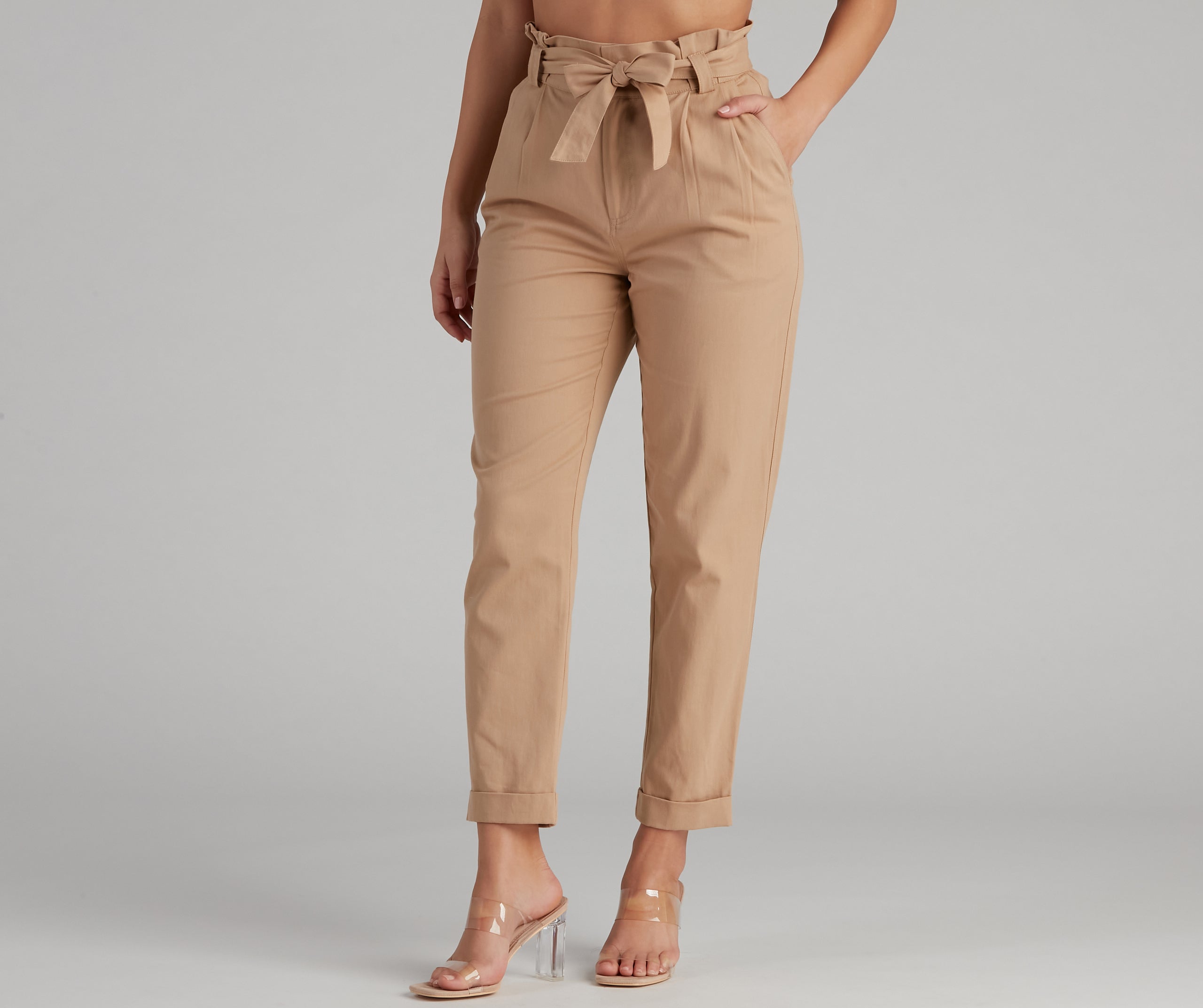 Trendy And Tapered High Waist Paperbag Pants