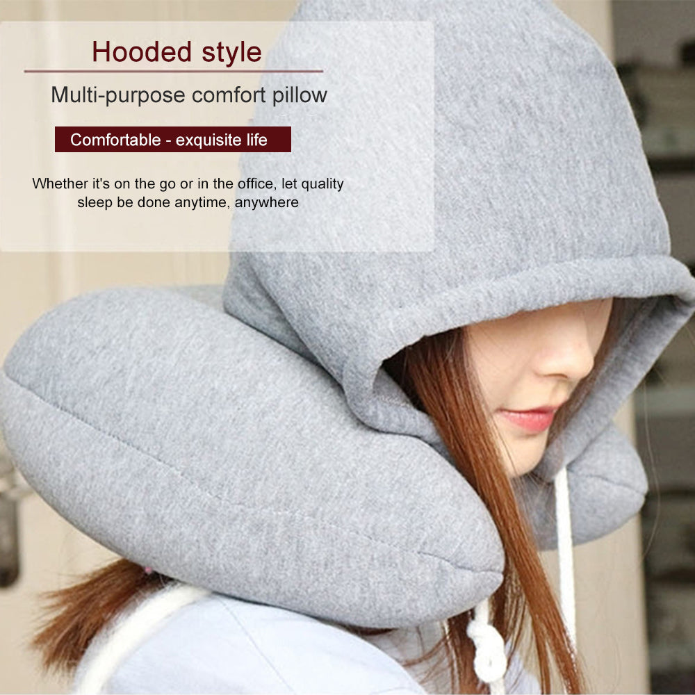 Travel Hooded U Shaped Pillow Cushion Head Rest Neck Support Eye Mask