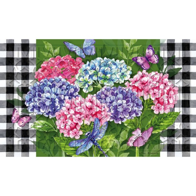 Evergreen Hydrangea Checks Embossed Indoor Outdoor Doormat 18 X 30 Green