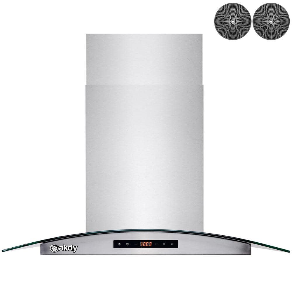 AKDY 30 in 343 CFM Convertible Island Mount Range Hood with Tempered Glass and Carbon Filters in Stainless Steel