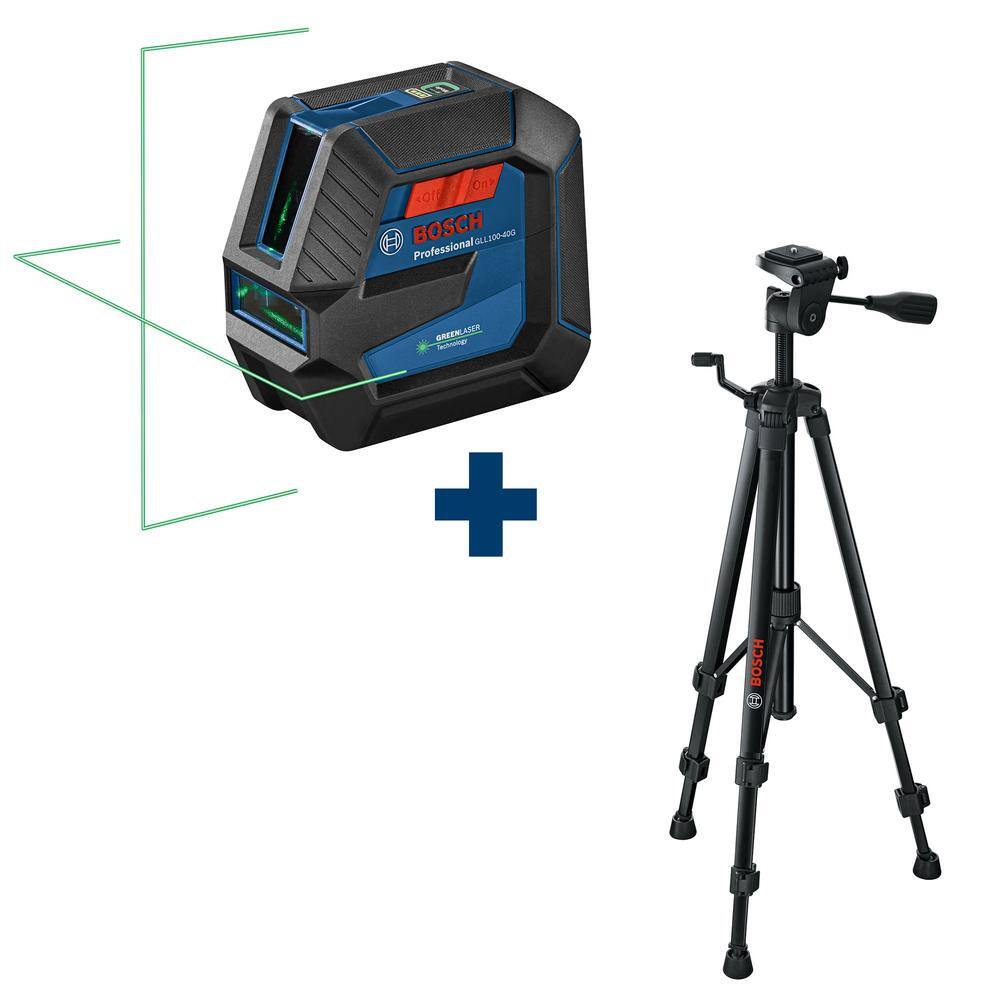 Bosch 100 ft. Green Self Leveling Laser with VisiMax Technology L-Bracket Mount Plus Compact Tripod with Extendable Height GLL10040G+BT150