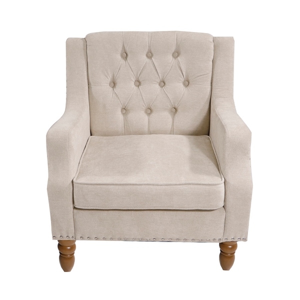 Livingroom Accent Chair， Armchair with Vintage Brass Studs， Button Tufted Upholstered Armchair Comfy Reading Chair for Bedroom