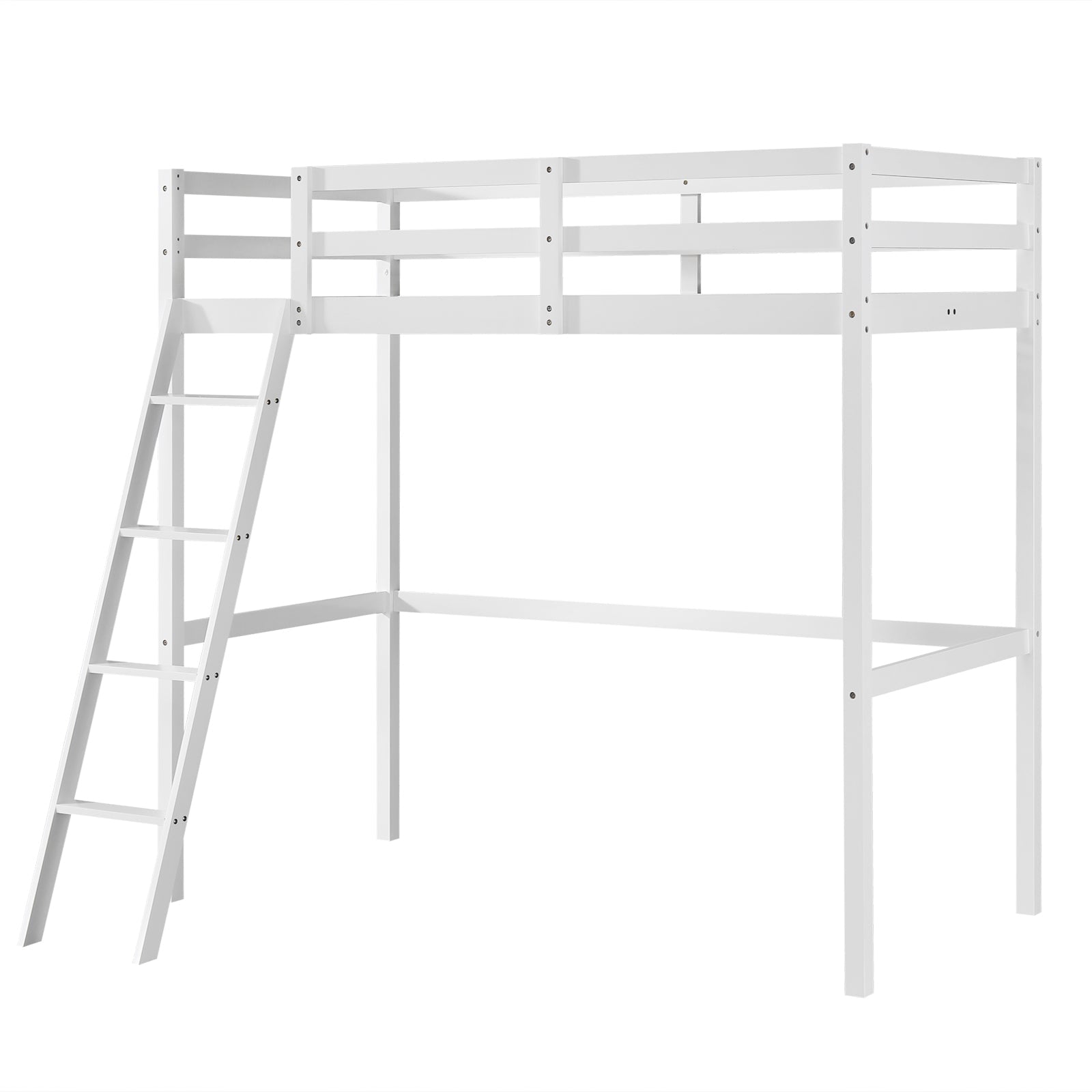 JOYMOR High Loft Bed Frame Twin Solid Wood Bed for Kids, Junior, Teens, White