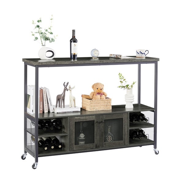 54.3''W X 15.7''D X 40.6''H Bar Cabinet， Console Table with Shelves and Wheel