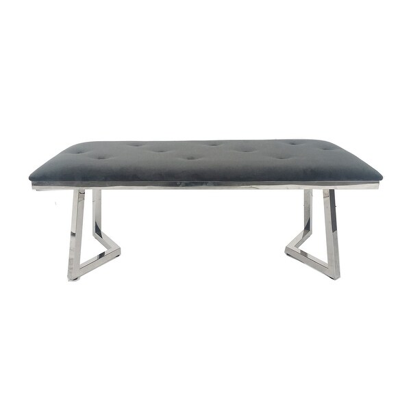 Velvet Dining Bench in Gray Finish