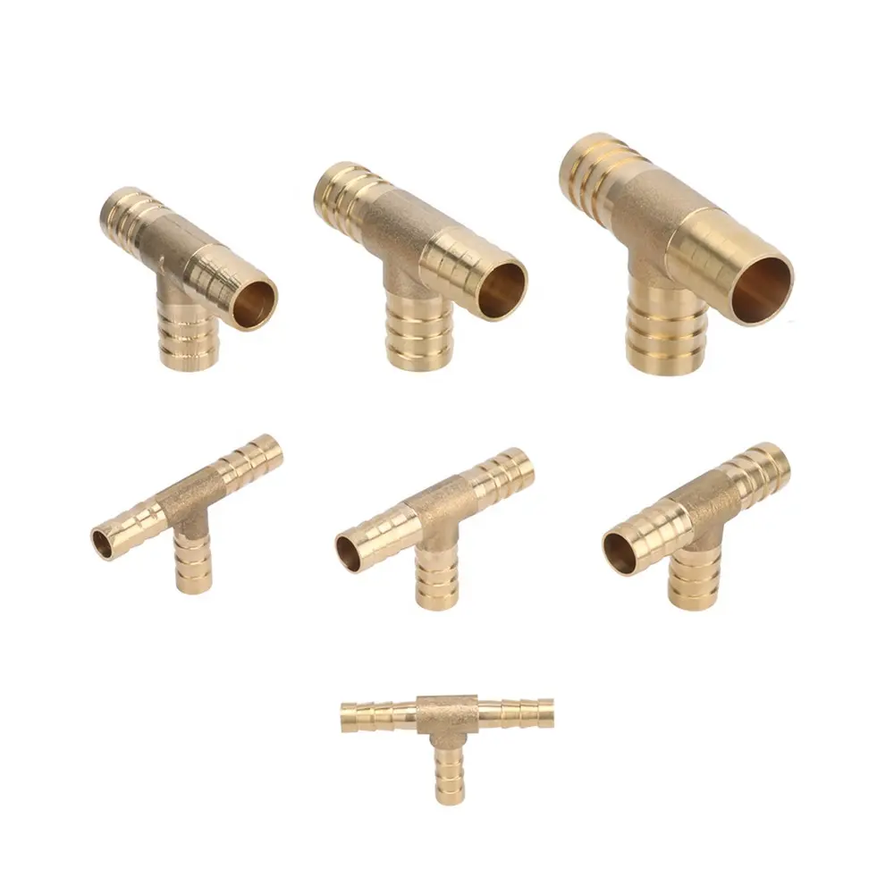 T Shape Brass Barbed Hose Fitting 3 Way Brass Joint 6/8/10/12/14/16/19mm Quick Tee Connector