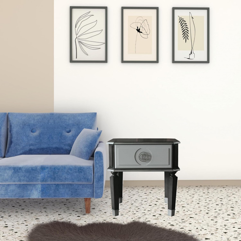 Modern End Table  Unique Design With Carved Legs  ampDrawer  Charcoal/Light Gray   Modern   Side Tables And End Tables   by Decor Love  Houzz