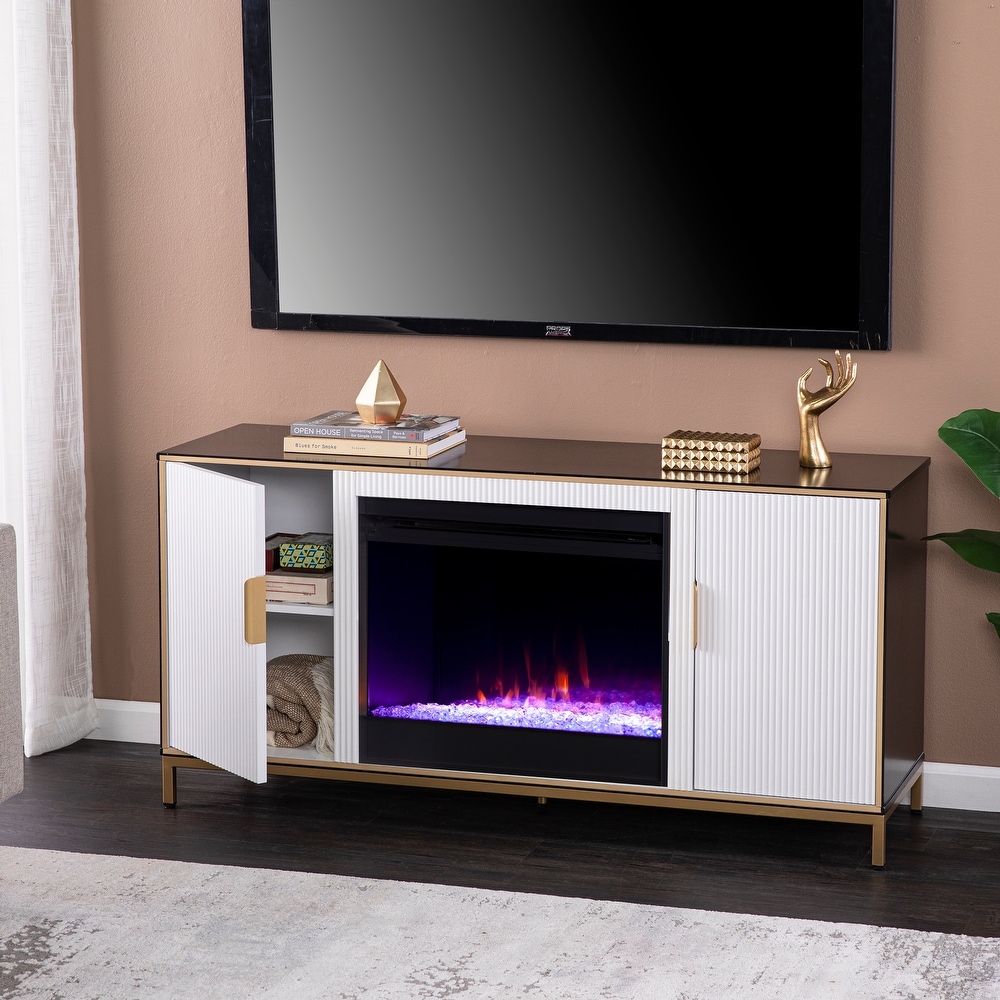 SEI Furniture Daltaire Contemporary Media TV Stand with Electric Fireplace Insert and Storage