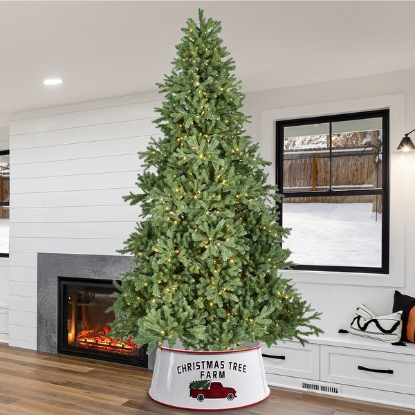 Fraser Hill Farm 8ft. Asheville Pine Artificial Christmas Tree with Warm White LED Lights and Remote Control