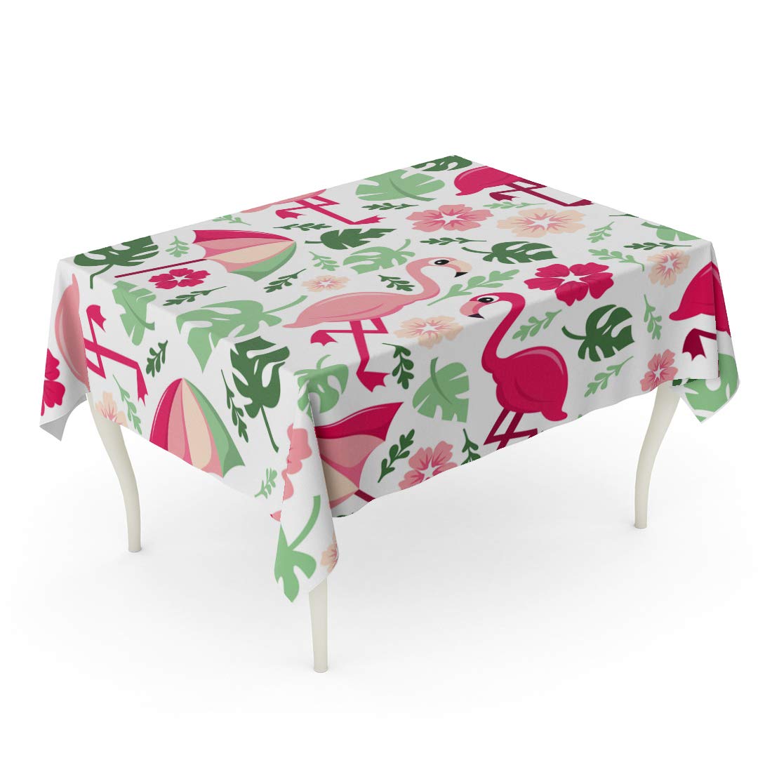 SIDONKU Beach Cartoon of Tropical Flamingos Florida Flower Focus Hibiscus Umbrella Tablecloth Table Desk Cover Home Party Decor 52x70 inch