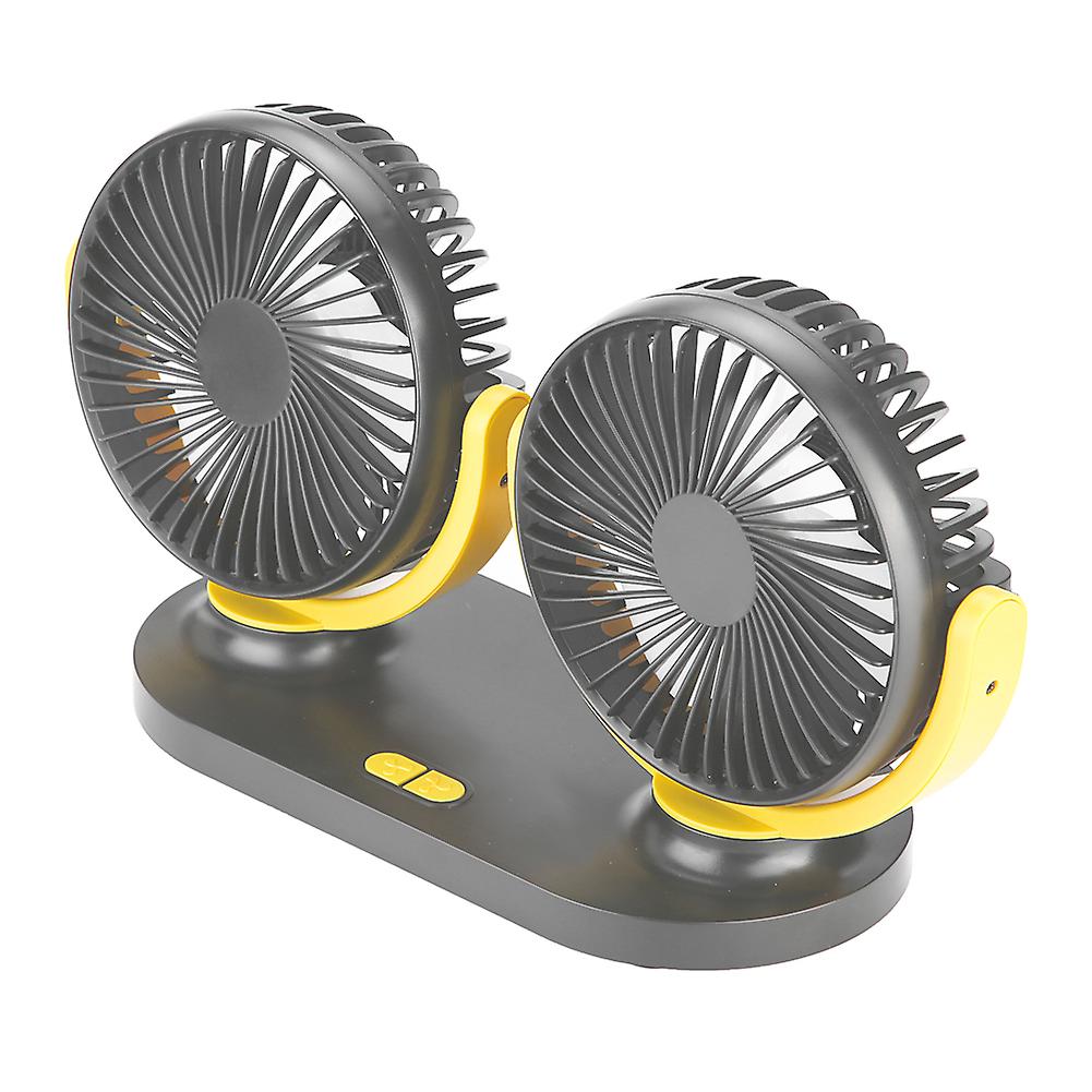 Usb Dual Head Car Fan Portable Air Conditioner Auto Cooler Ventilation 12v Gray Yellow