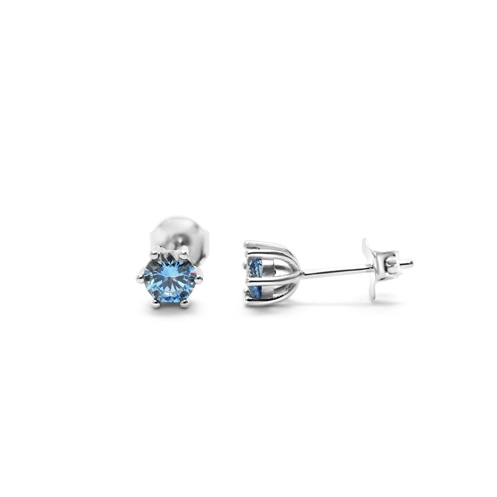 Stia  6 Prong CZ Stud - Aquamarine