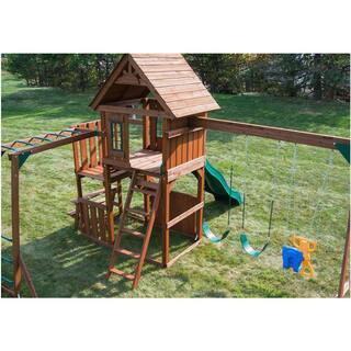 Swing-N-Slide Playsets KnightsBridge Ultimate Complete Wooden Outdoor Playset with Monkey Bars Slide Swings and Swing Set Accessories WS 8352