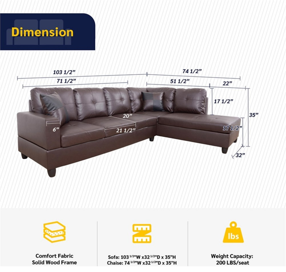 Lifestyle Furniture Leisly Right Facing Sectional Sofa Set in Chocolate/Brown   Sectional Sofas   by Homesquare  Houzz