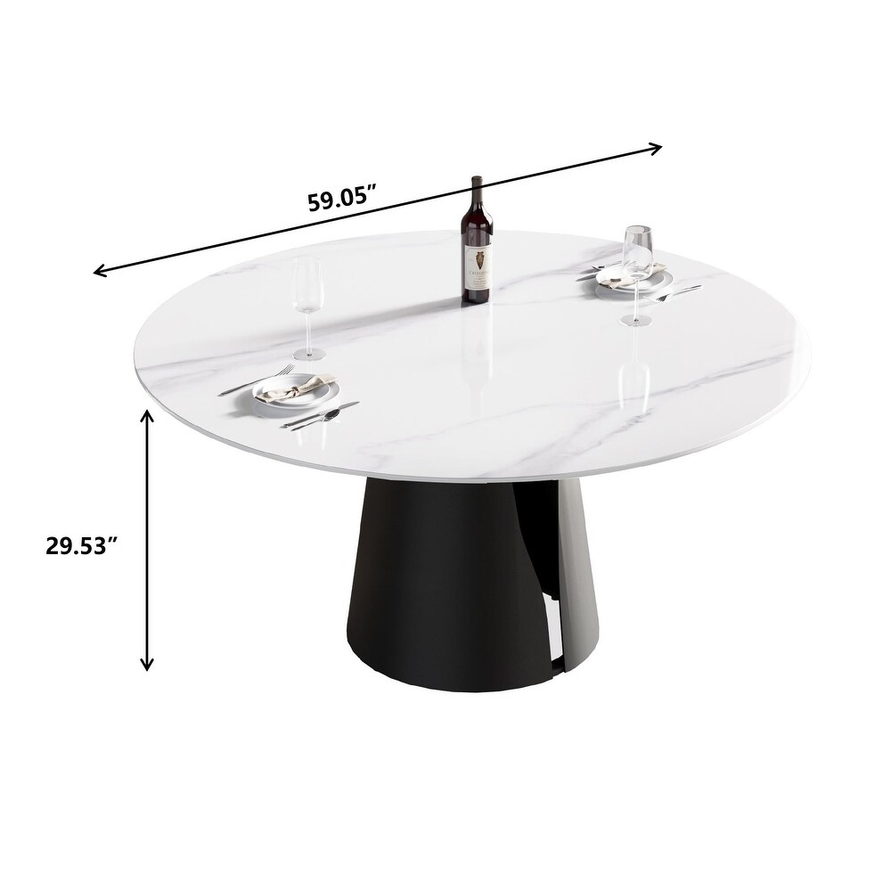 Modern Round Slate Kitchen Dining Table  Black Pedesta and Turntable    59.05 inch   N/A