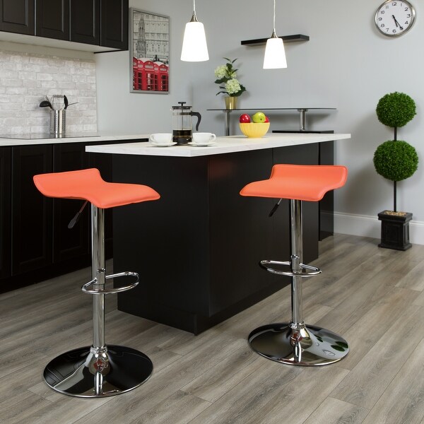 2 Pack Contemporary Vinyl Adjustable Height Barstool with Solid Wave Seat - 15