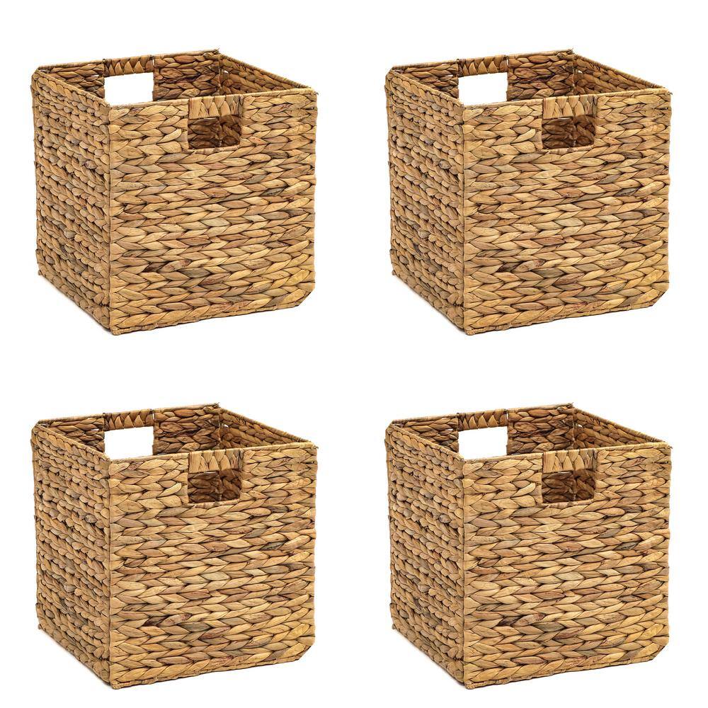 Trademark Innovations 12 in. H x 12 in. W x 12 in. D Natural Tan Hyacinth Cube Storage Bin (4-Pack) BSKT-SQNAT-5X