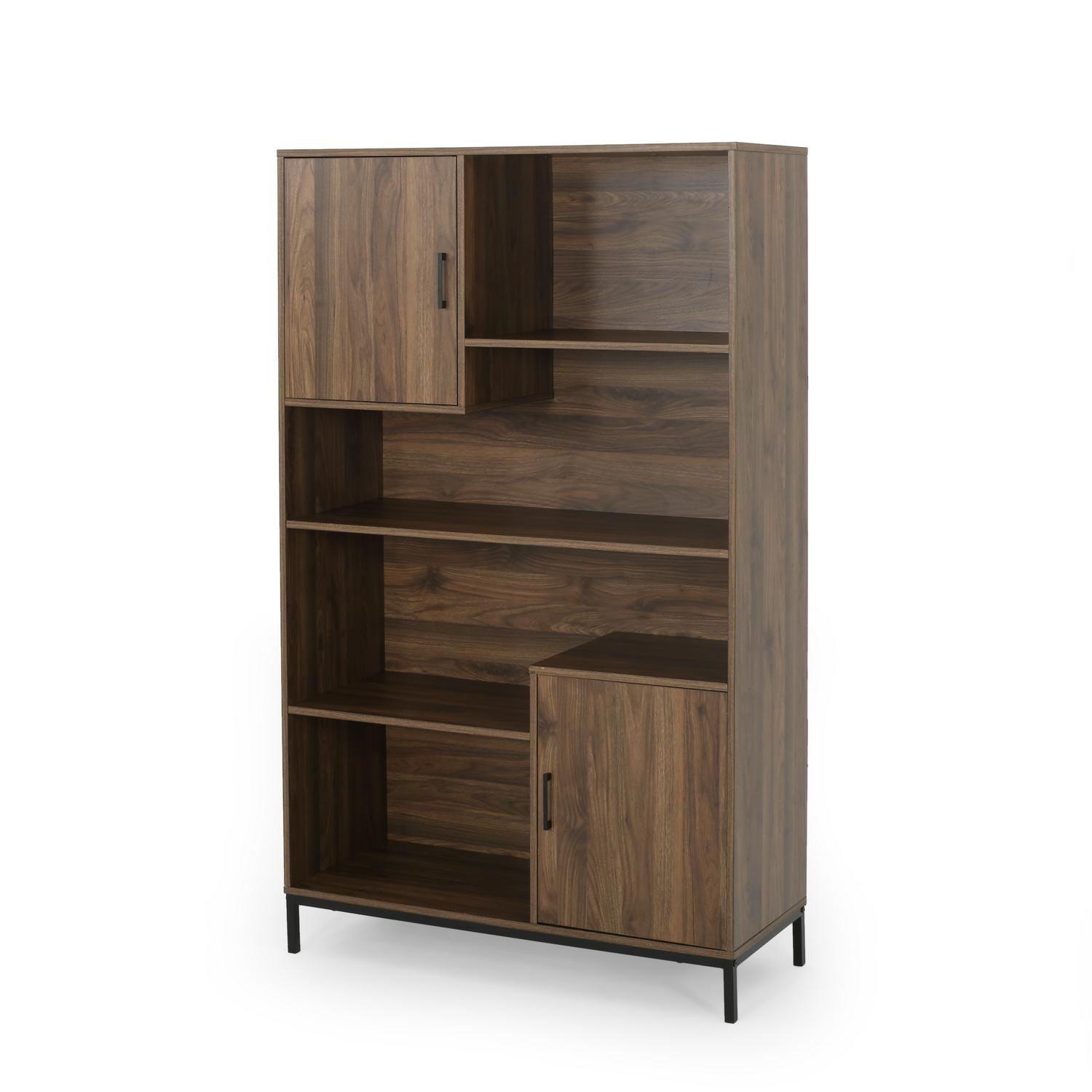 Noble House Lumiere Contemporary Faux Wood Cube Unit Bookcase， Walnut and Black