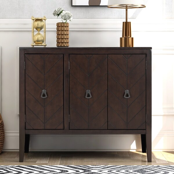 Brown Wooden Entryway Console Table Storage Cabinet with Adjustable Shelf