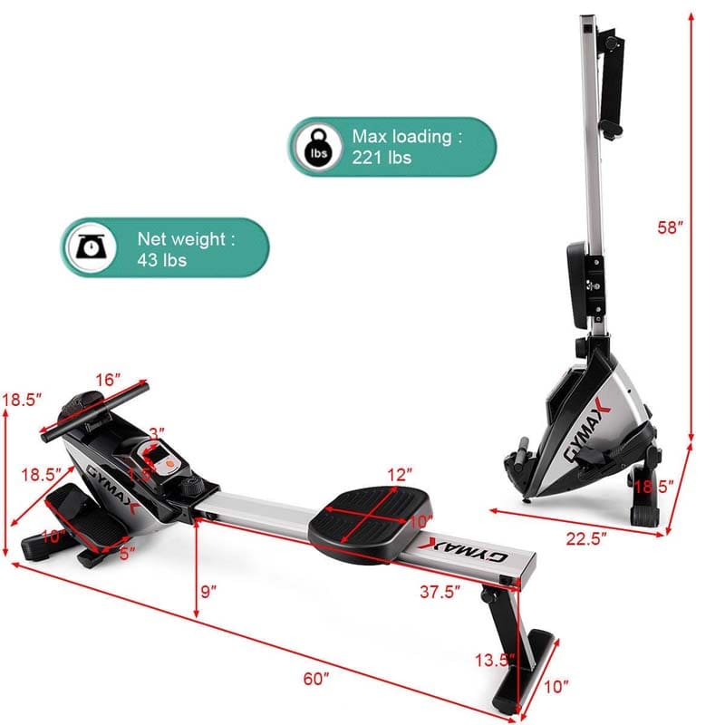 Folding Magnetic Rowing Machine with 8 Level Adjustable Resistance