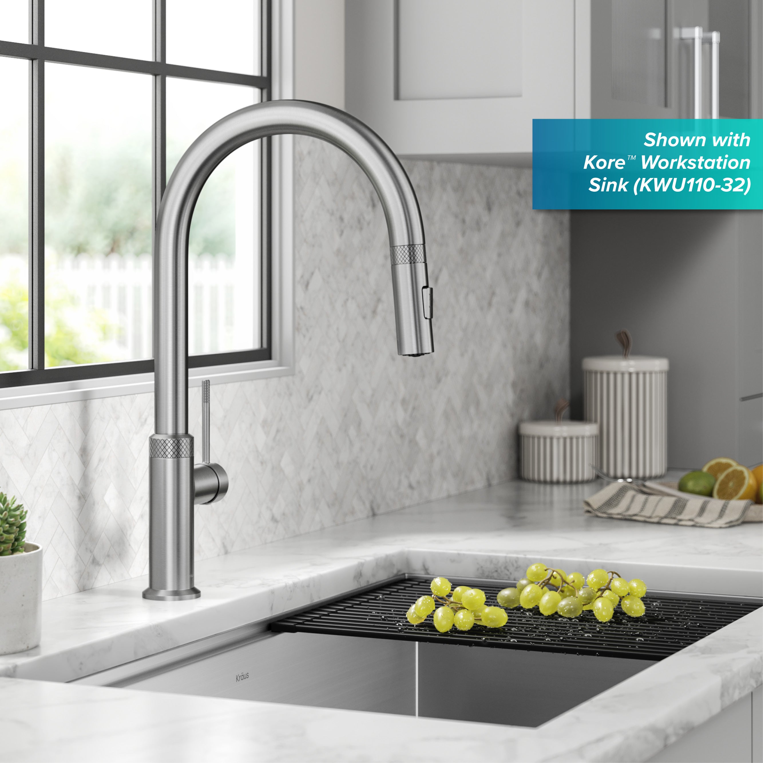 KRAUS Oletto Modern Industrial Pull-Down Single Handle Kitchen Faucet in Spot Free Stainless Steel