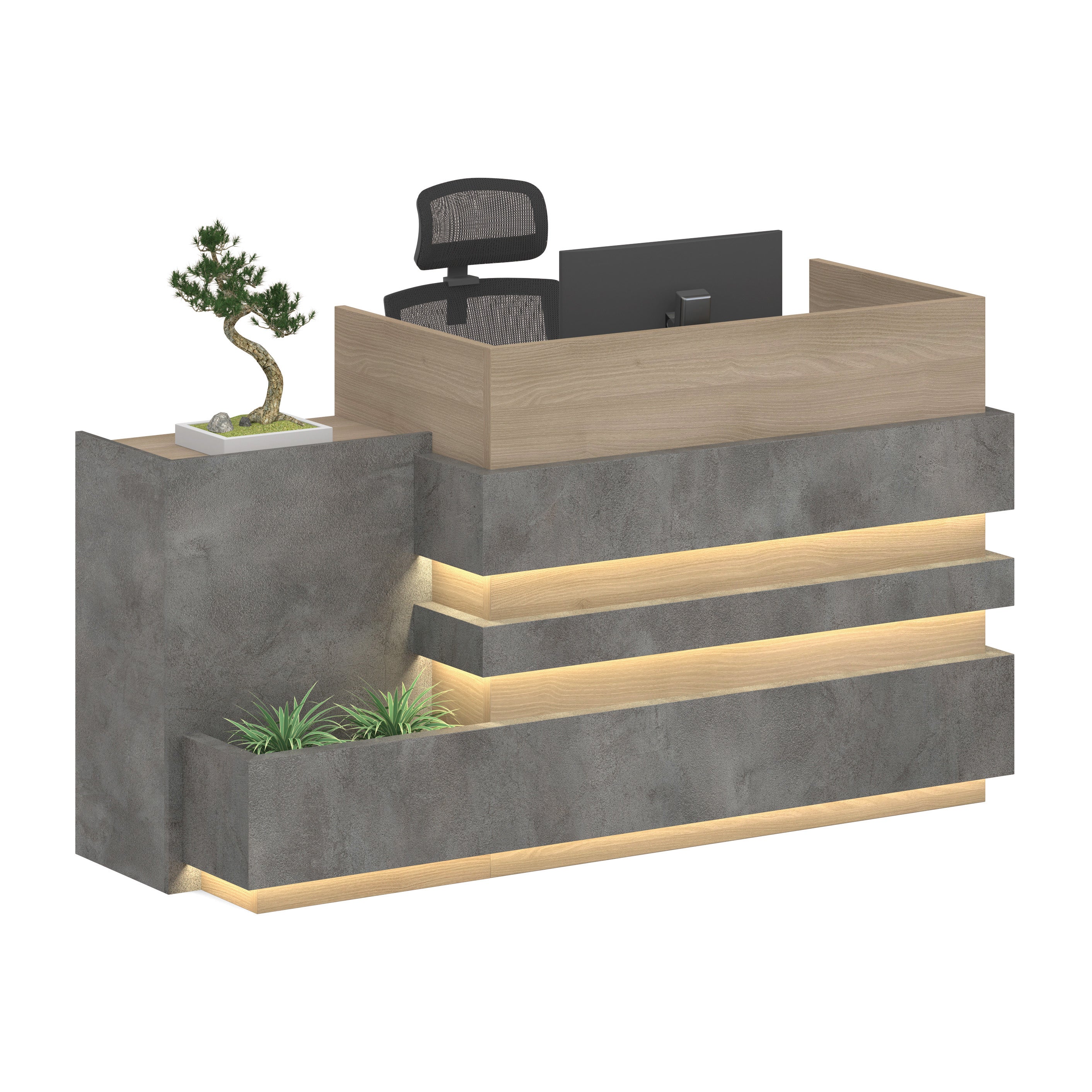 KERAN  Reception Desk 1.8M Left Panel - Acacia & Carbon Grey Colour