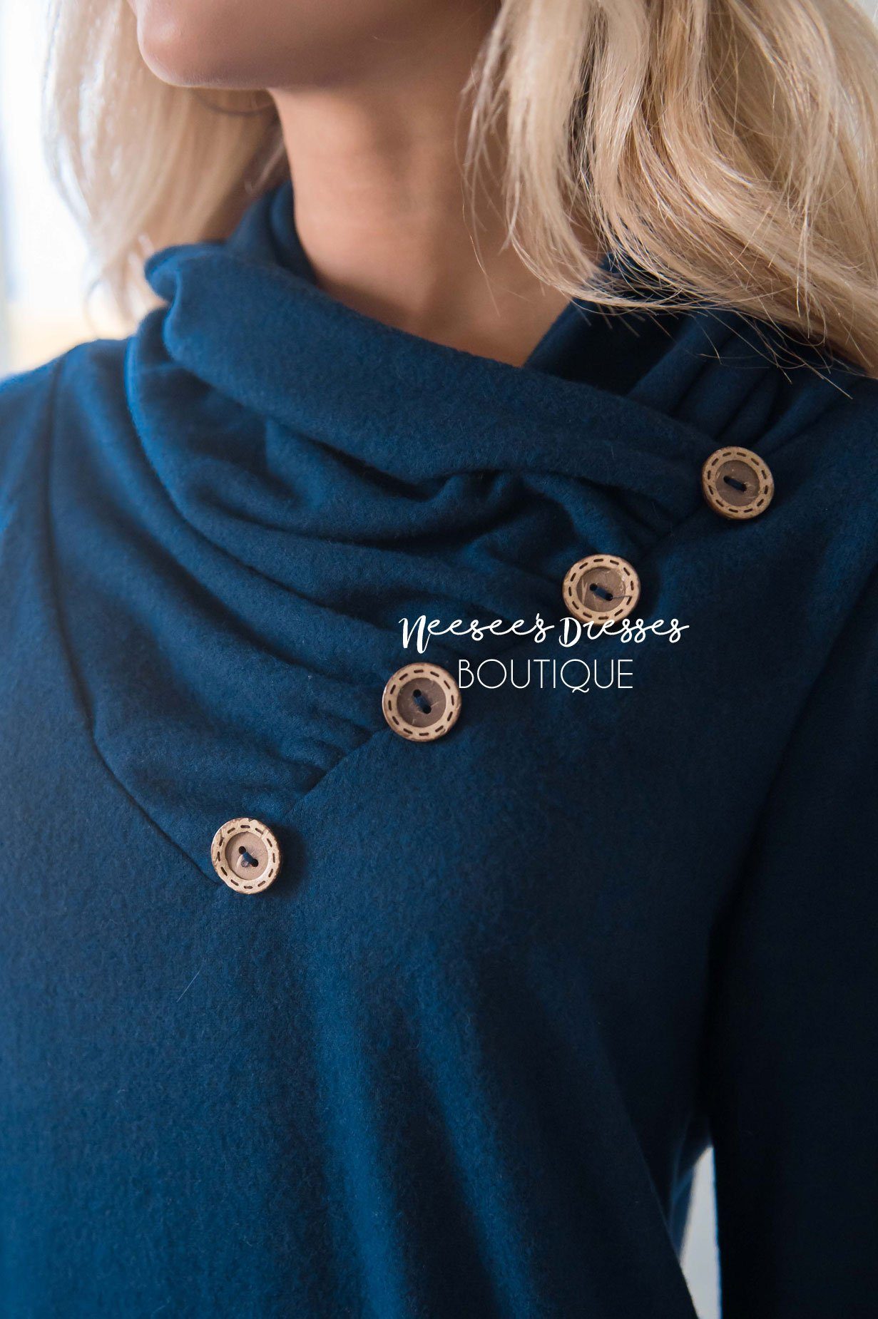 Button Detail Cowl Neck Tunic