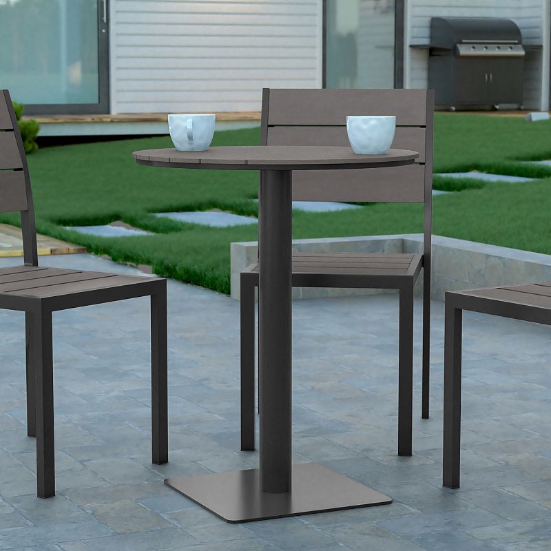 Emma and Oliver Fena 24 Round Outdoor Dining Table with Faux Teak Poly Slats and Steel Frame