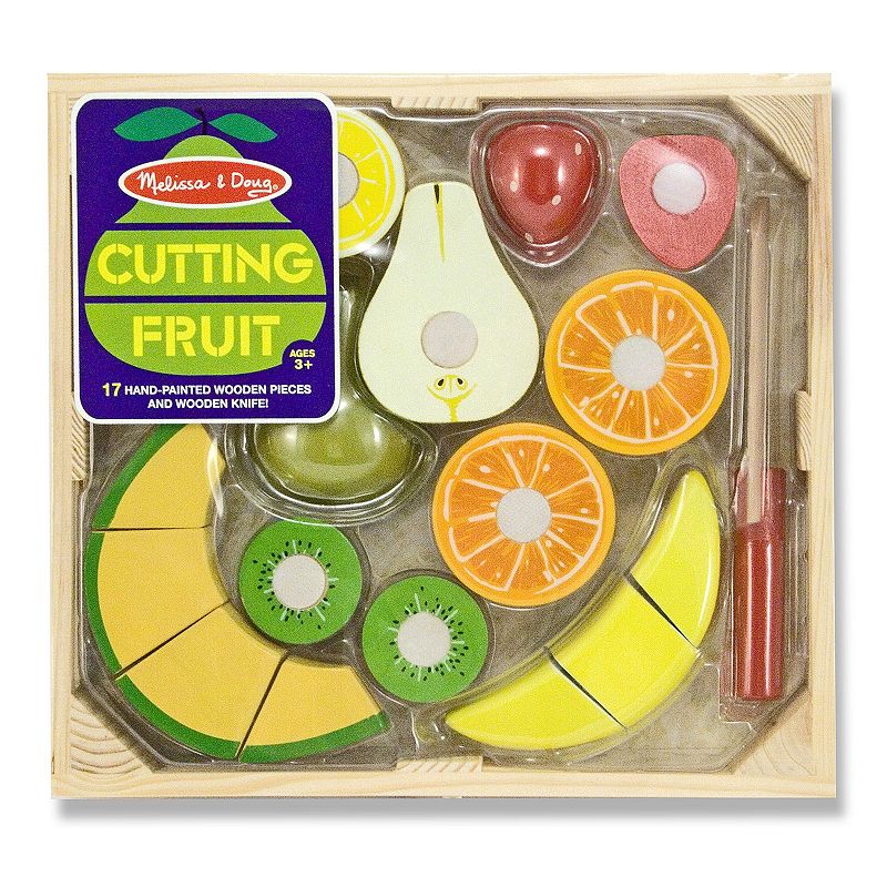 Melissa and Doug Cutting Fruit Set - Wooden Play Food Kitchen Accessory， Multi