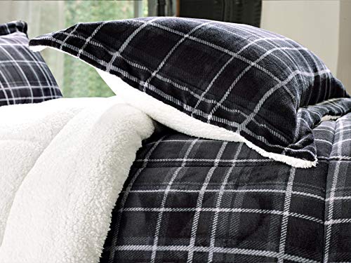 Softest Coziest Plaid Pattern Sherpa Premium Quality Down Alternative Micro-Suede 3-Piece Reversible Comforter Set