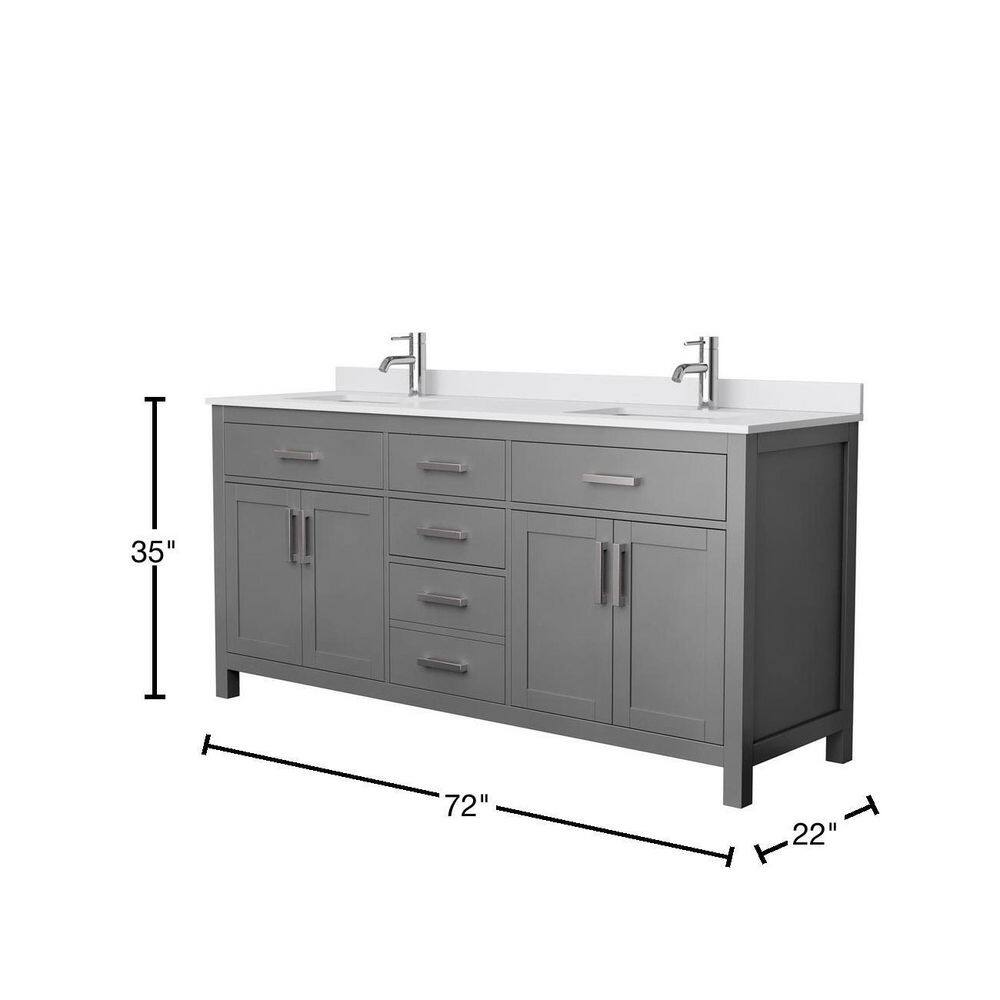 Wyndham Collection Beckett 72 in. W x 22 in. D Double Bath Vanity in Dark Gray with Cultured Marble Vanity Top in White with White Basins WCG242472DKGWCUNSMXX