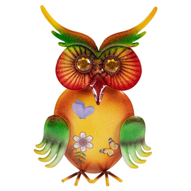 Orange And Green Metal Owl Outdoor Decoration