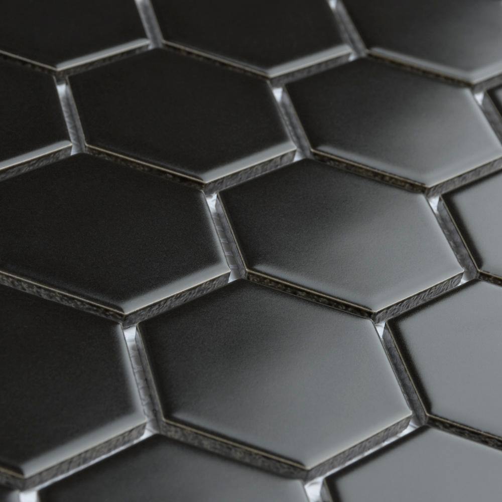 Merola Tile Metro 2 in. Hex Black Porcelain Mosaic Tile (10.0 sq. ft.Case) FXLM2HMB