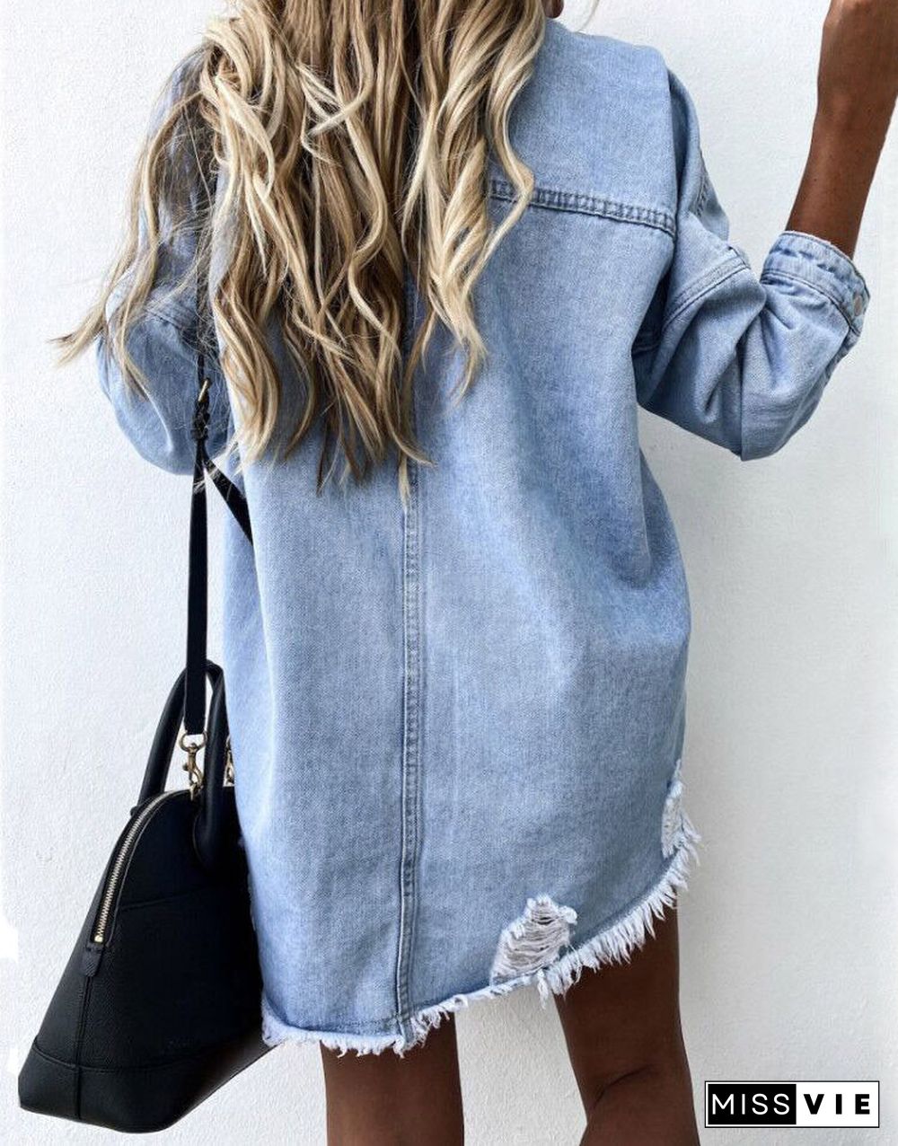 Long Sleeve Denim Jean Dress Button Down Casual Top