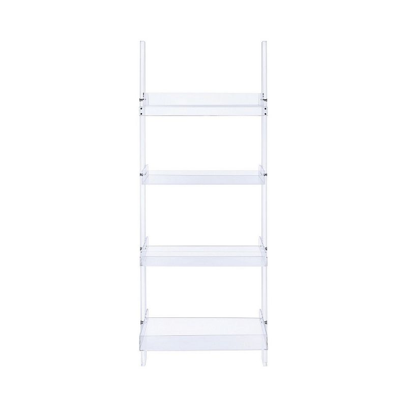 72 Inch Modern Ladder Bookcase， 4 Shelves， 3 Tray Edges， Clear Acrylic