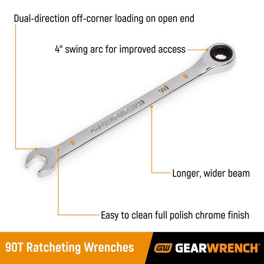 GEARWRENCH SAEMM 90-Tooth Pro Combination Ratcheting Wrench Tool Set with Tray (18-Piece) 86698