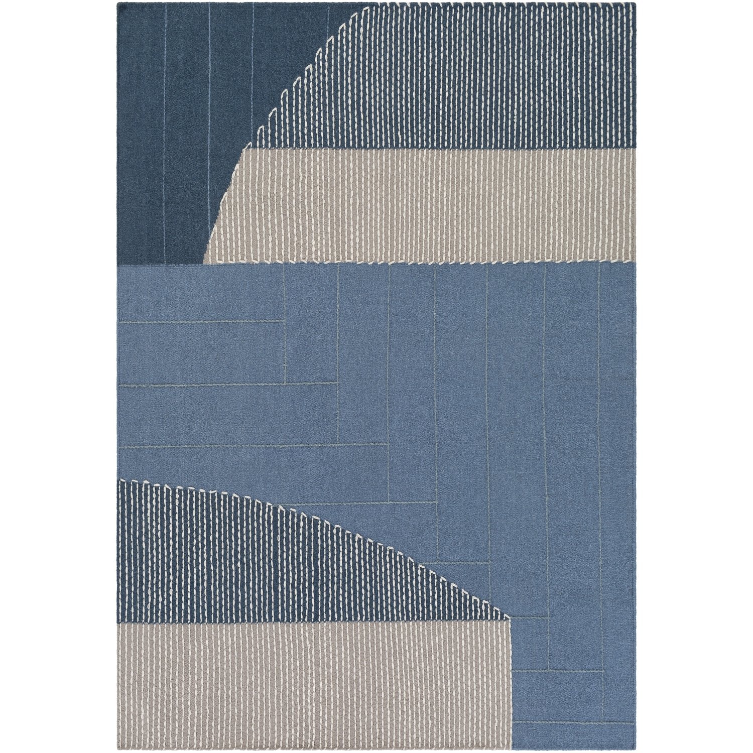 Fulham Hand Woven Rug in Denim, Medium Gray, White, Taupe, Dark Blue