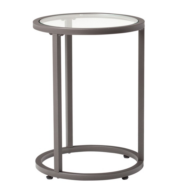 Home Camber Modern Glass Round Nesting Table 20 Inches Gray Studio Designs