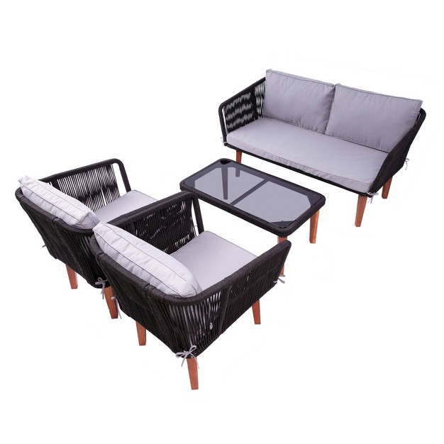 Fassano 4pc Outdoor Patio Set With Weather resistant Cushions Dukap Sustainable Acacia Wood Powder Coated Steel Frame Ergonomic Design