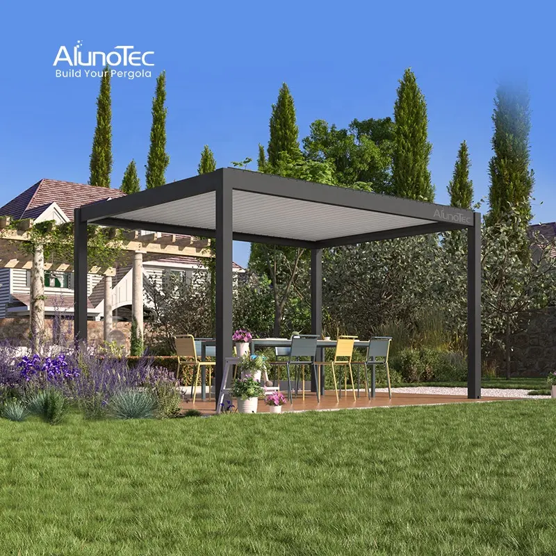 AlunoTec Eco Friendly Wall Mounted Toldos Terrazas Jardin Terrace Gazebo Commercial Aluminum Custom Pergola Ideas with Curtains