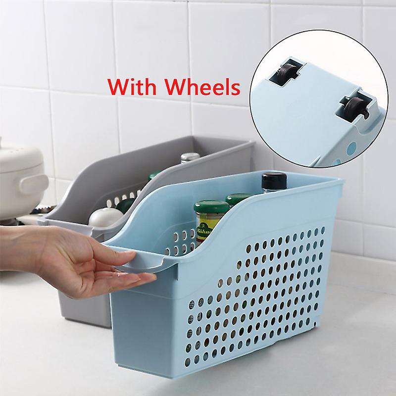 Kitchen Cupboard Storage Basket With Wheel For Seasoning Bottle Vegetable Refrigerator Organizer Desktop Sundries Storage Basket