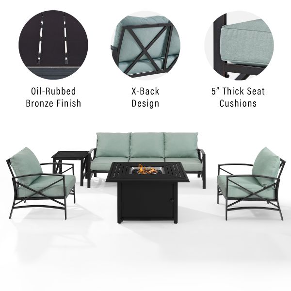 Kaplan 5Pc Outdoor Metal Sofa Set W/Fire Table