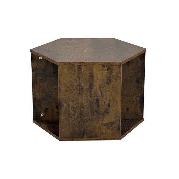 23.62'' Hexagonal Coffee Table Side Table Nightstand Antique Wood