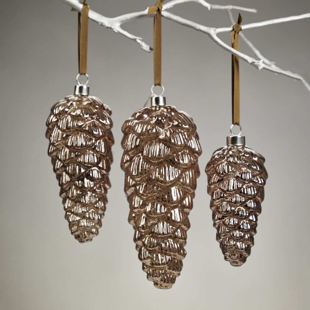 LED Decorative 10.25 quotAntique Dark Gold Glass Pinecones  Set of 4   Christmas Ornaments   by Zodax  Houzz