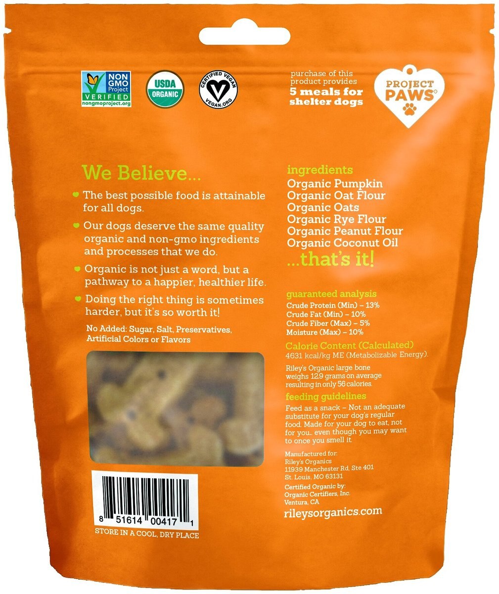 Riley's Organic Pumpkin and Coconut Large Bone Dog Treats， 5-oz